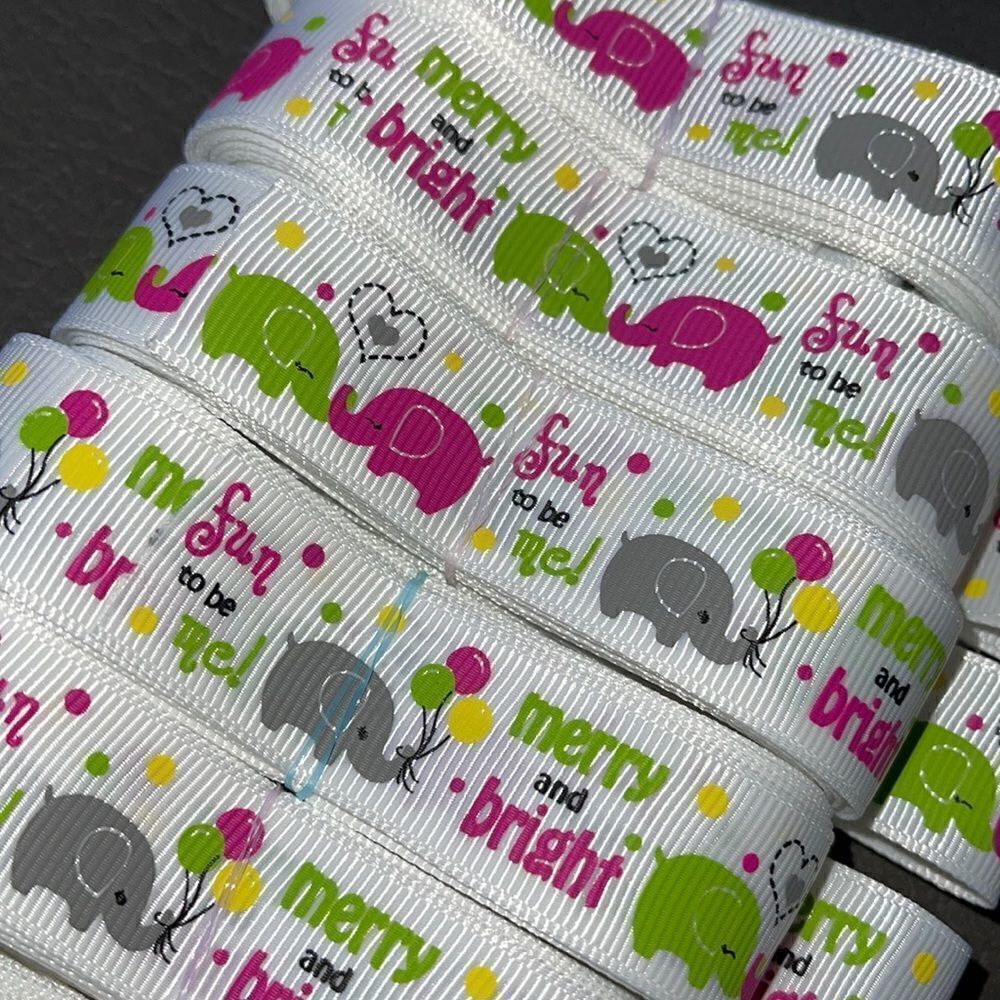 Grosgrain Ribbon 7/8” 5 yards 5/$20 NEW merry & bright elephants fun to be me - Picture 5 of 9